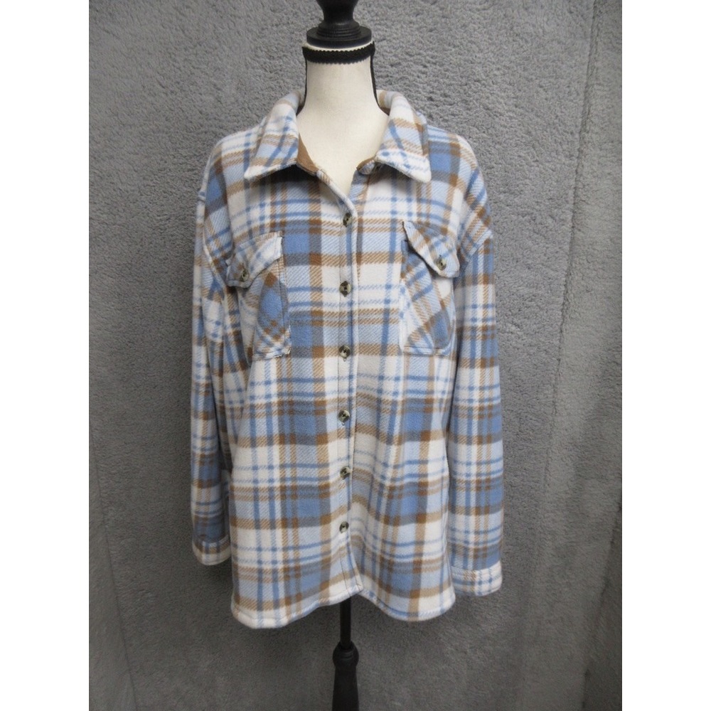 SAGE Collective Plaid Flannel Shacket XXL Blue Sherpa Fleece Lined Shirt Jacket